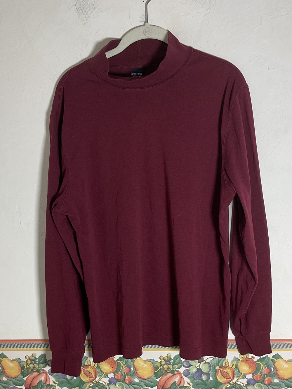 Lands' End Mock Turtleneck Shirt Cotton Blend Size L (14-16) Maroon